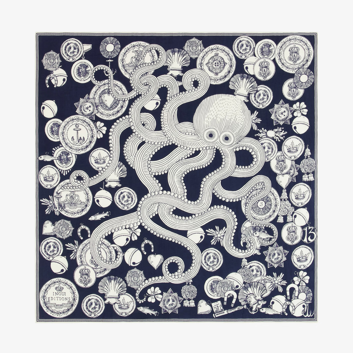OCTOPUS 絲棉方巾65 - 深藍