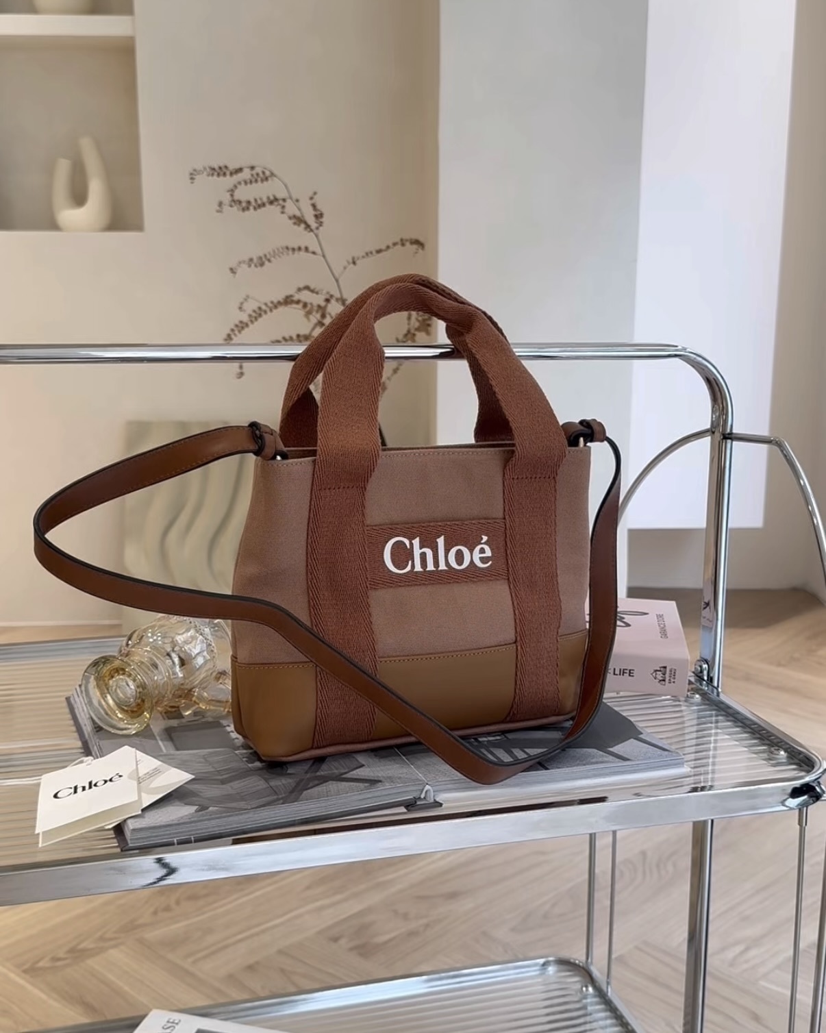 CHLOE｜印花拼接托特包 紅磚色