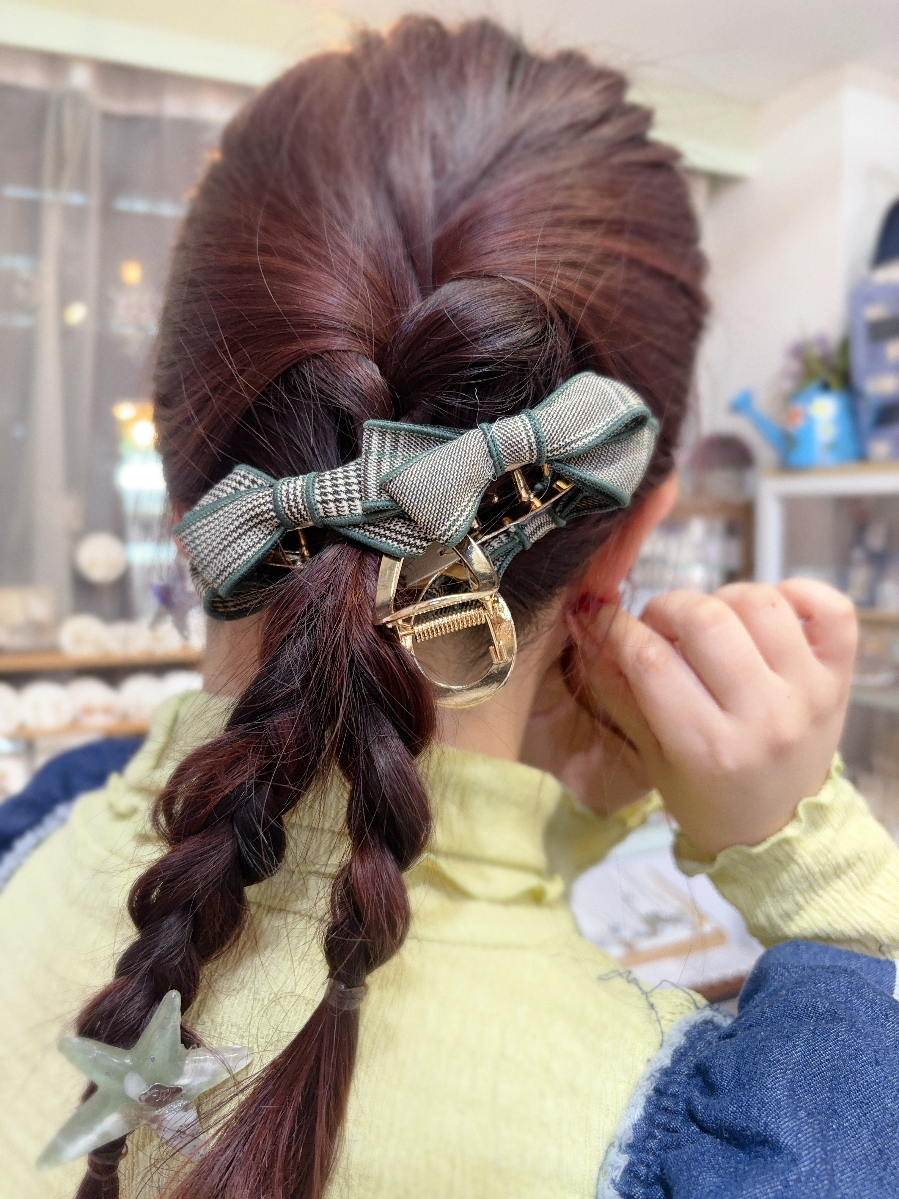 格仔蝴蝶結爪夾