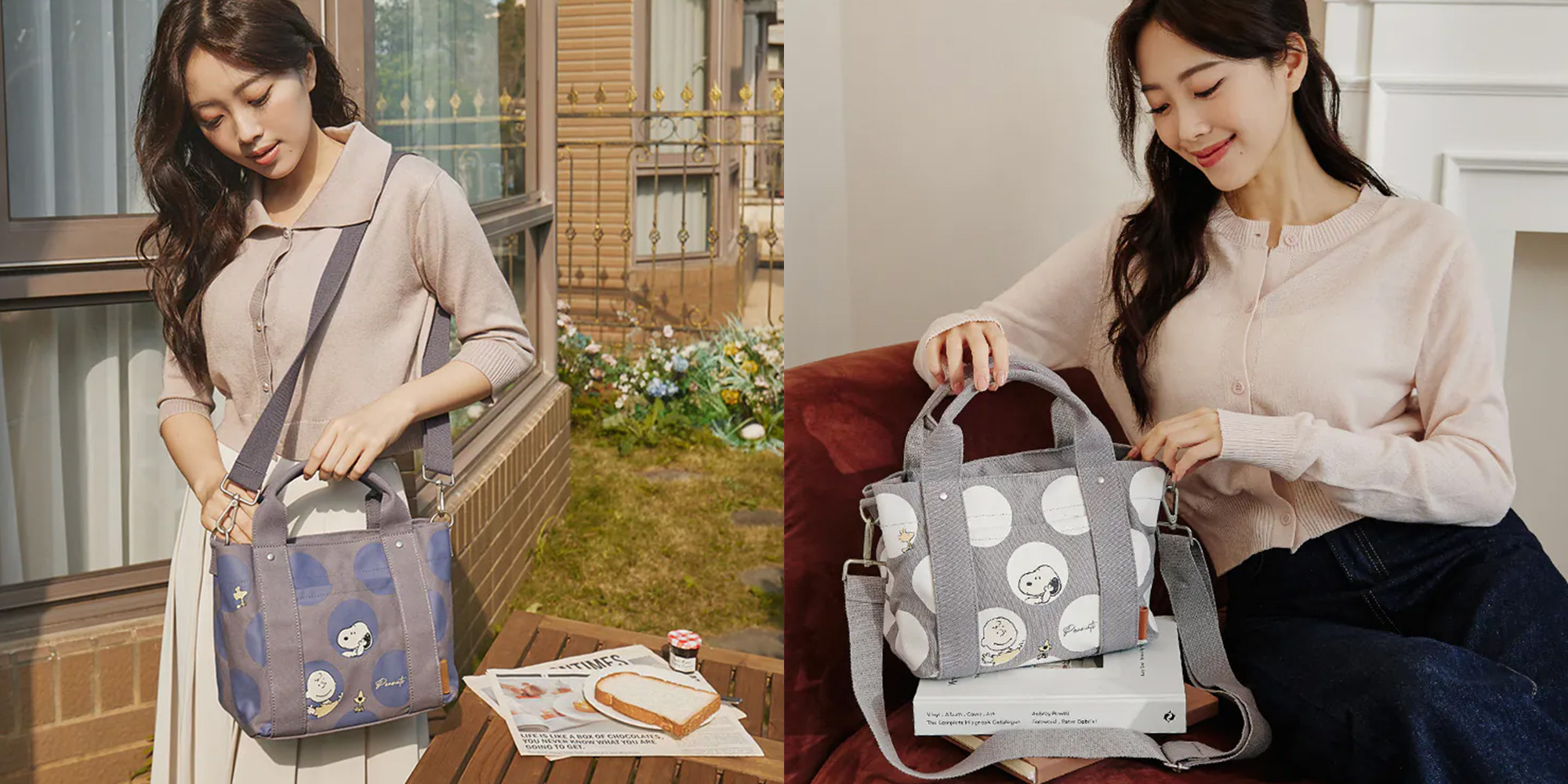 包包推薦 4： SNOOPY聯名款．日本同步多隔層厚磅帆布兩用托特包 KATO
