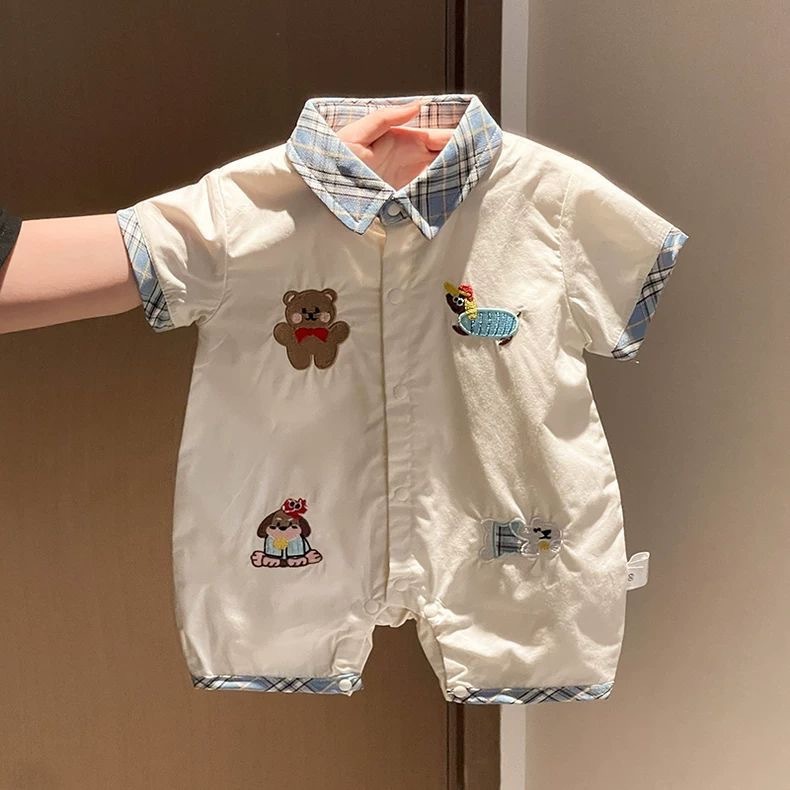 【H0489】學院風可愛刺繡動物包屁衣(66-90)
