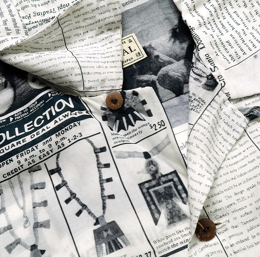 KAPITAL Silk rayon Pueblo NEWSPAPER print aloha shirt S/S - PRE ORDER ITEM (預訂中)