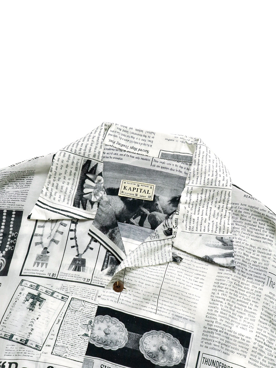 LAST PCS: KAPITAL Silk rayon Pueblo NEWSPAPER print aloha shirt S/S - PRE ORDER ITEM (預訂中)