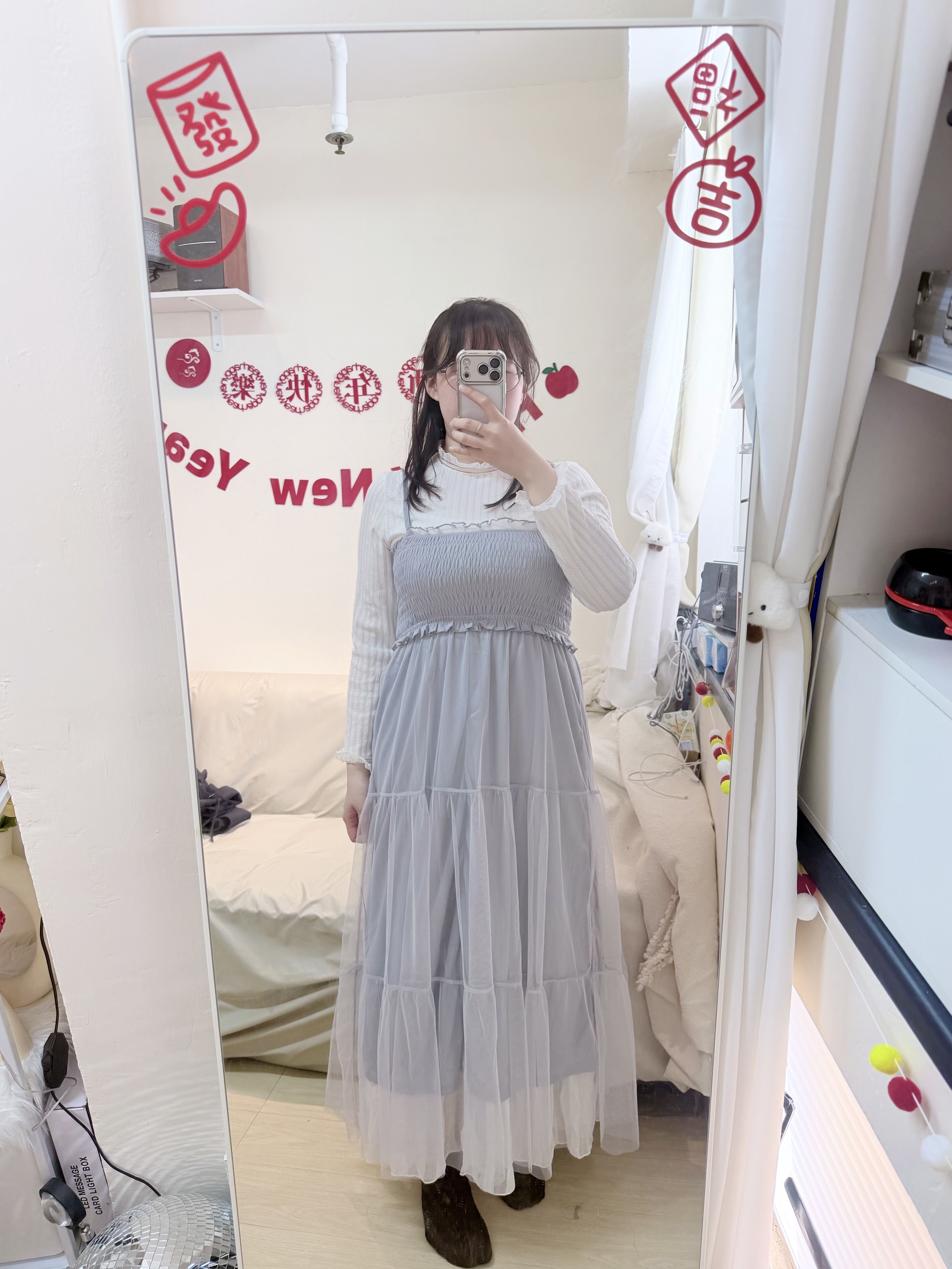 [2026新品] 荷葉邊修腰拼紗連身裙✨