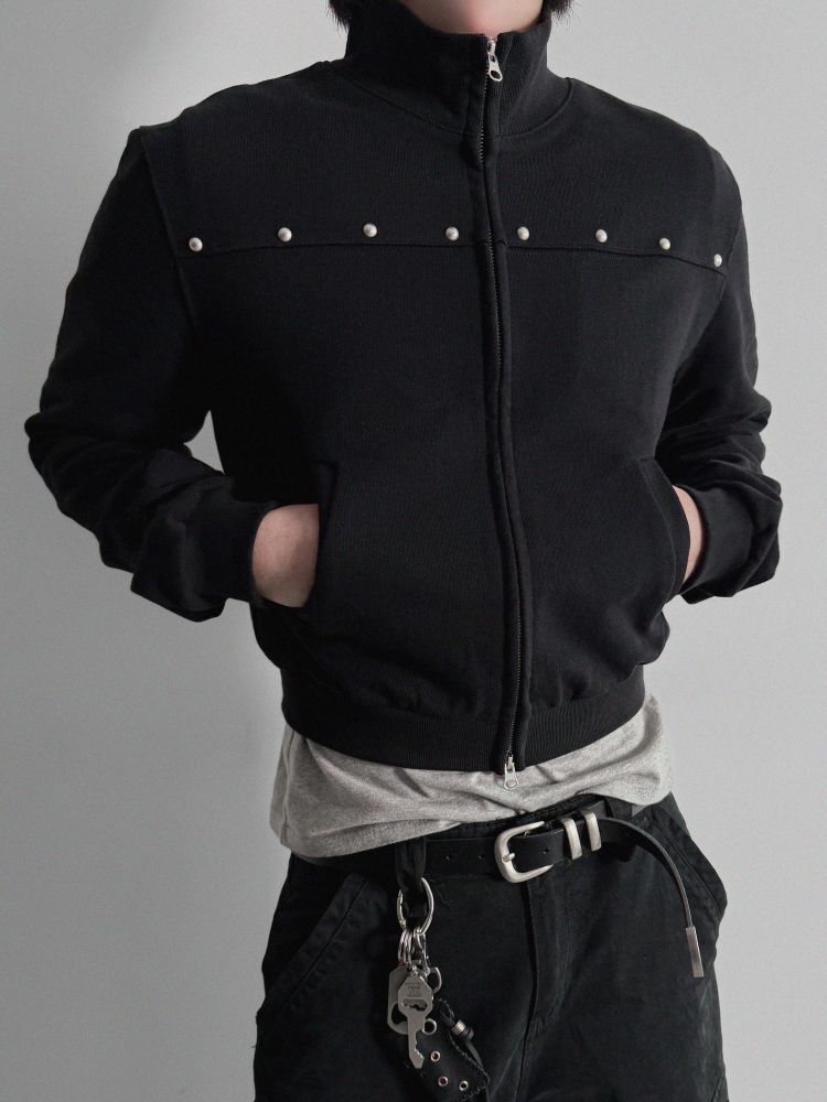 鉚釘高領短款夾克