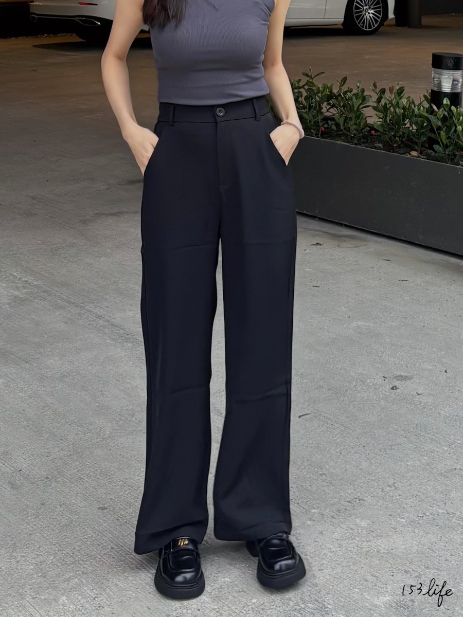 P2小個子鬆緊腰春夏簡約垂順感西裝寬褲(2色)(XXS-L)(九分/長款)