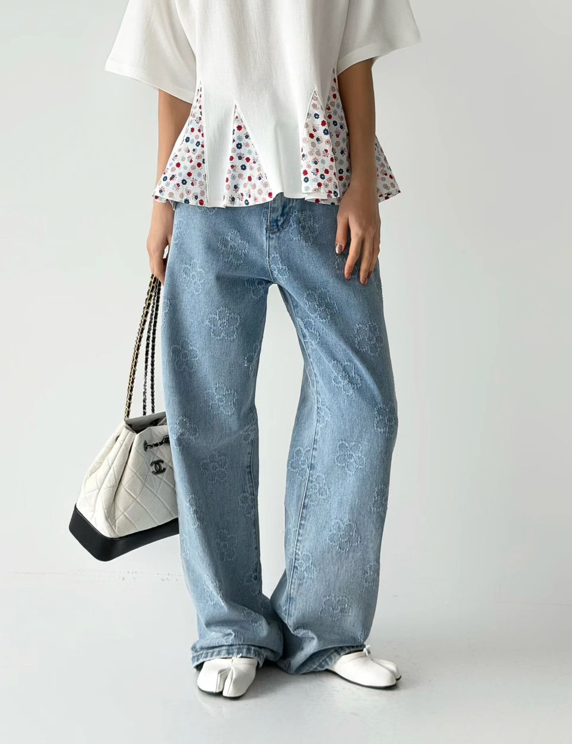 小花紋路牛仔長褲