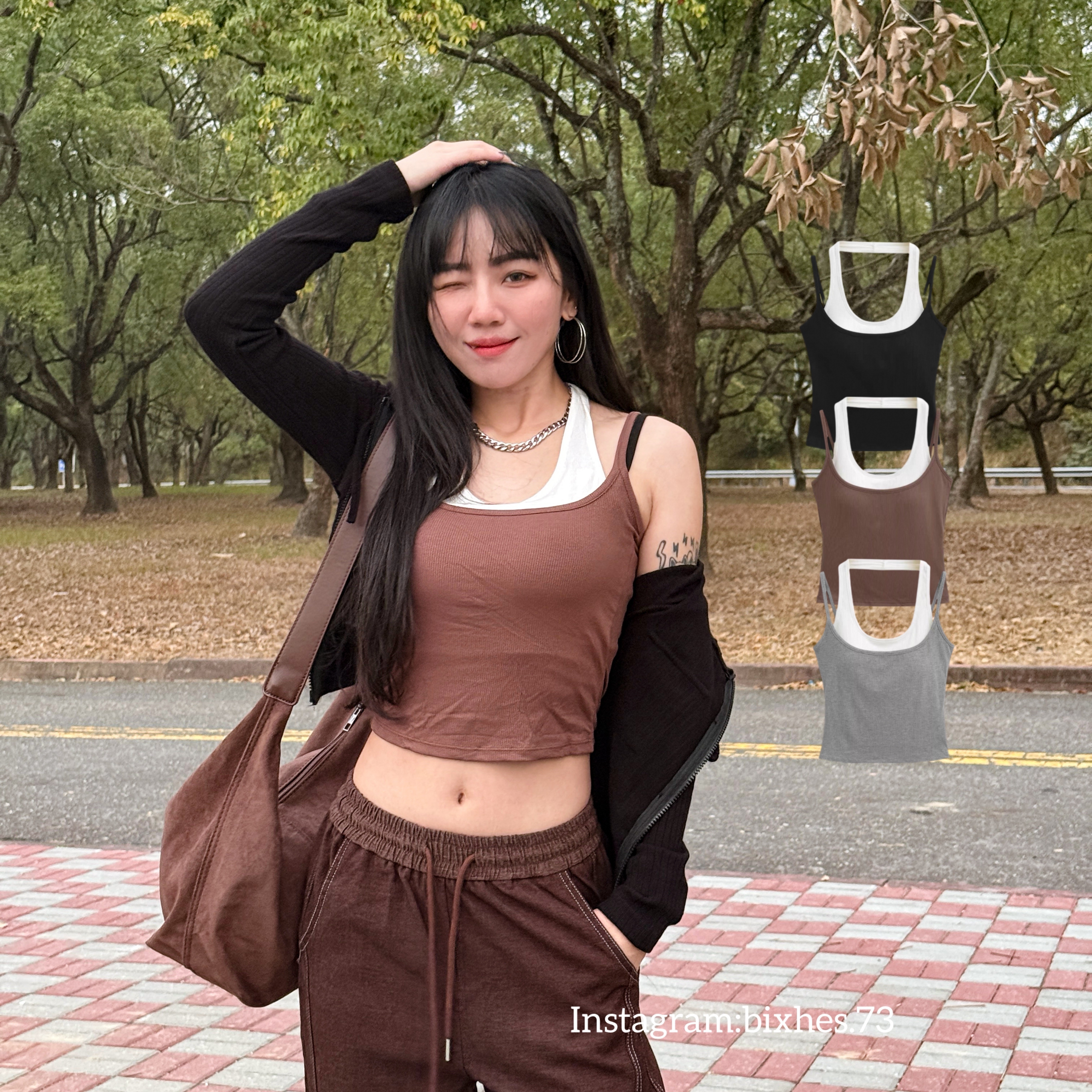 撞色假兩件帶墊背心(C00056)