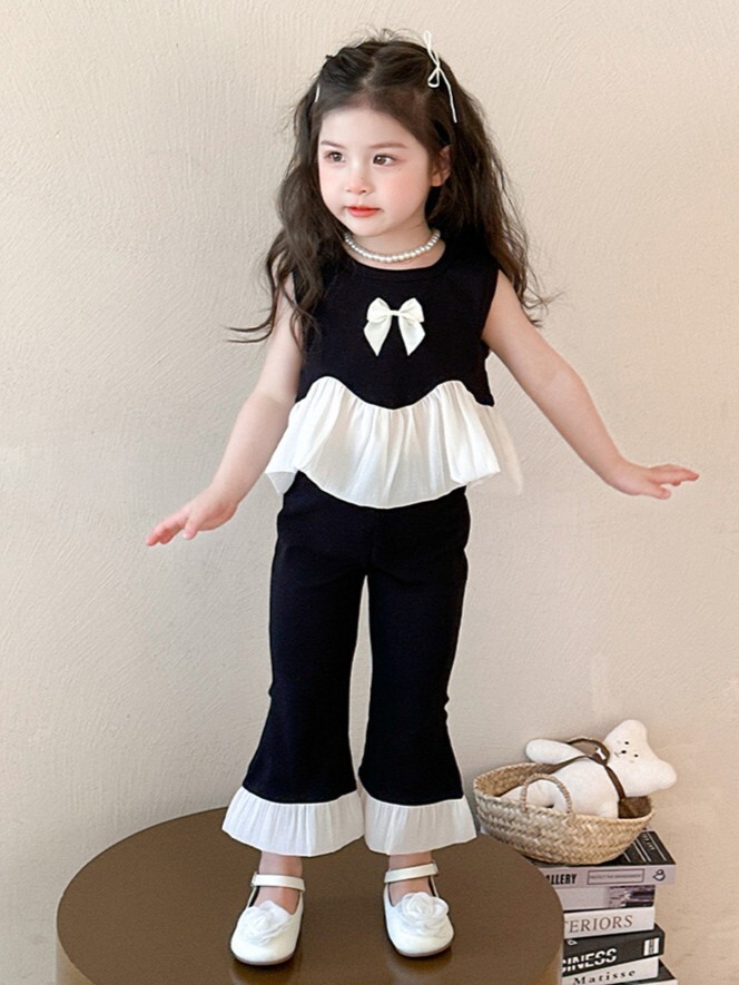 黑色蝴蝶結荷葉 套裝2件組