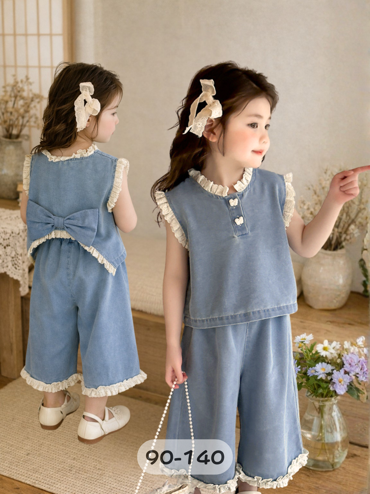 牛仔花邊 套裝2件組