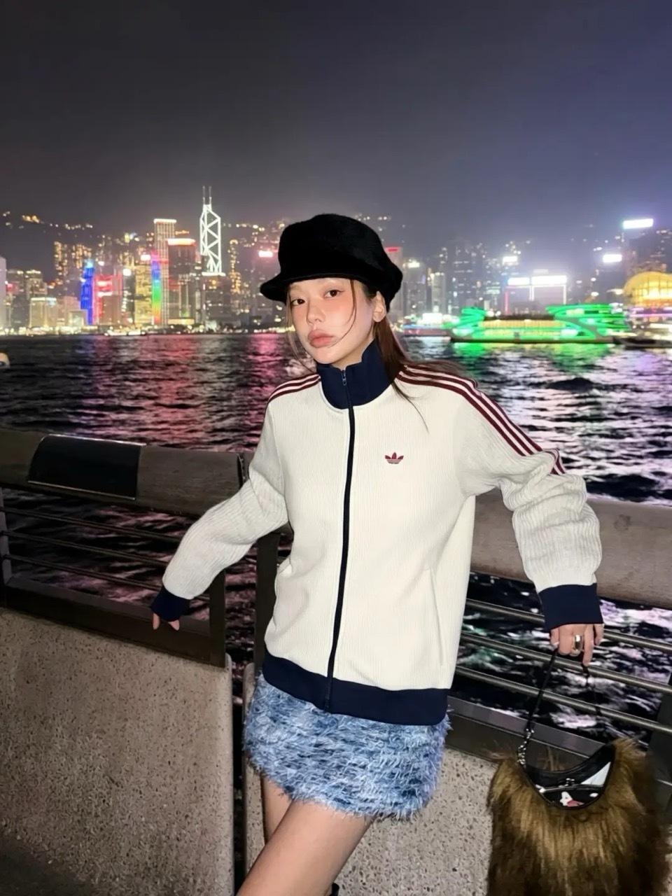 ADIDAS ORIGINALS 華夫格 立領外套 雙拉鍊 三葉草 奶油白 酒紅 深藍 男款 KY5769 / 調貨