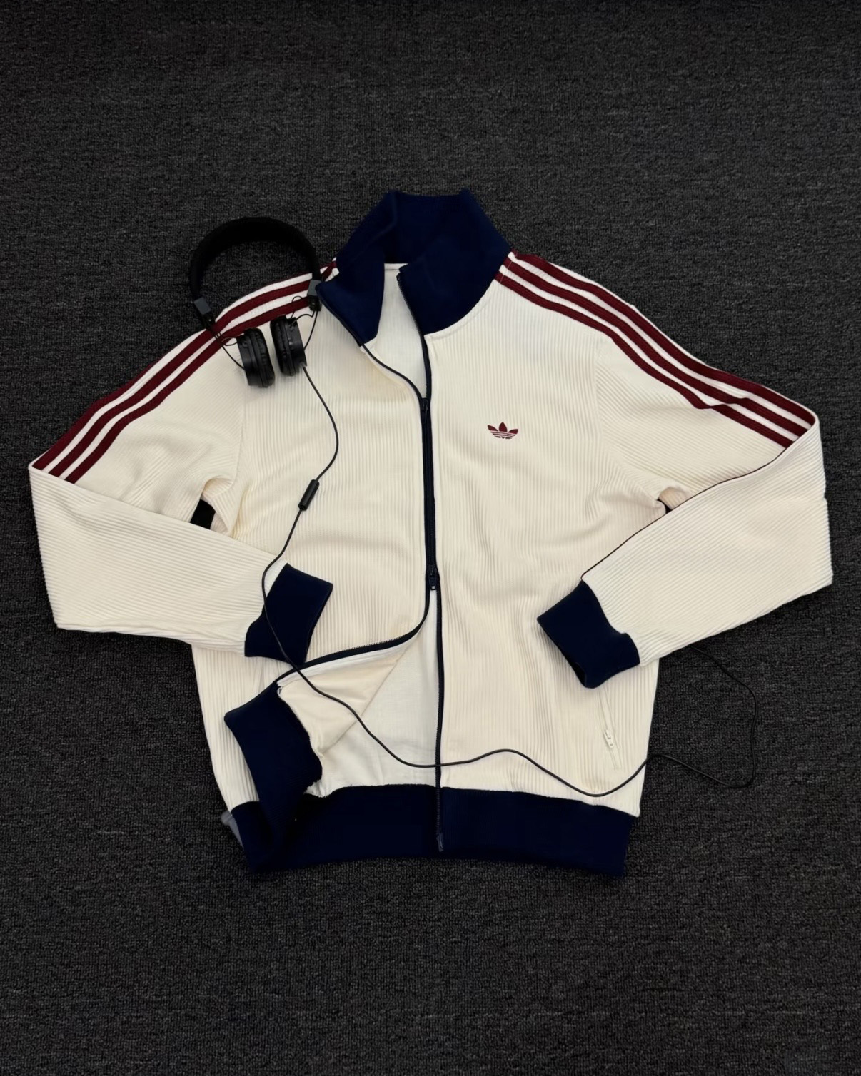 ADIDAS ORIGINALS 華夫格 立領外套 雙拉鍊 三葉草 奶油白 酒紅 深藍 男款 KY5769 / 調貨