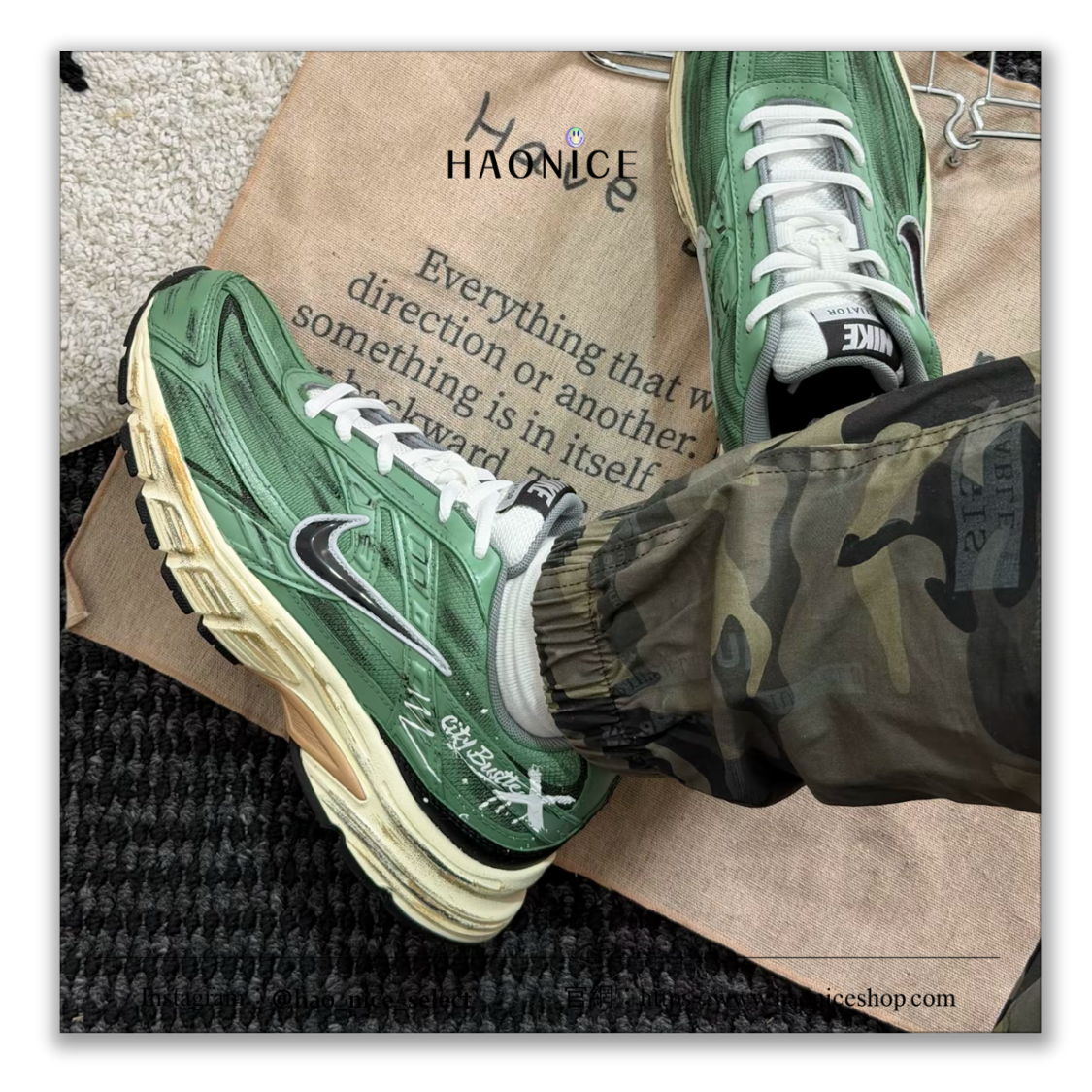 【HAO NICE】惡作劇訂製款🔥Nike Initiator 粉刷感 風吹綠動 軍綠色 戶外機能 工裝 慢跑鞋 運動鞋