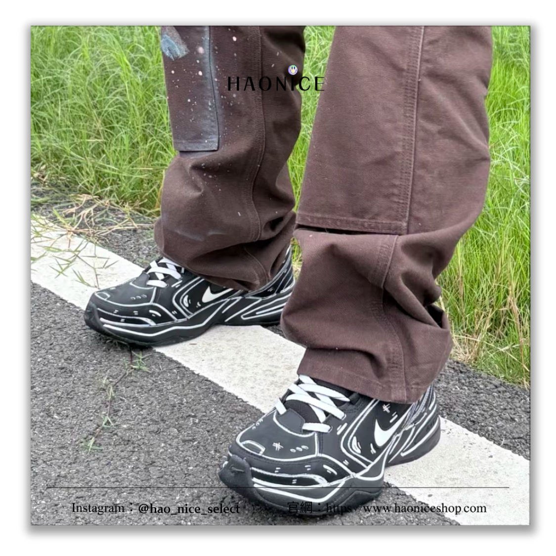 【HAO NICE】惡作劇訂製款🔥Nike Air Monarch 4 漫畫二次元 黑白描邊 視覺感拉滿 慢跑鞋 運動鞋