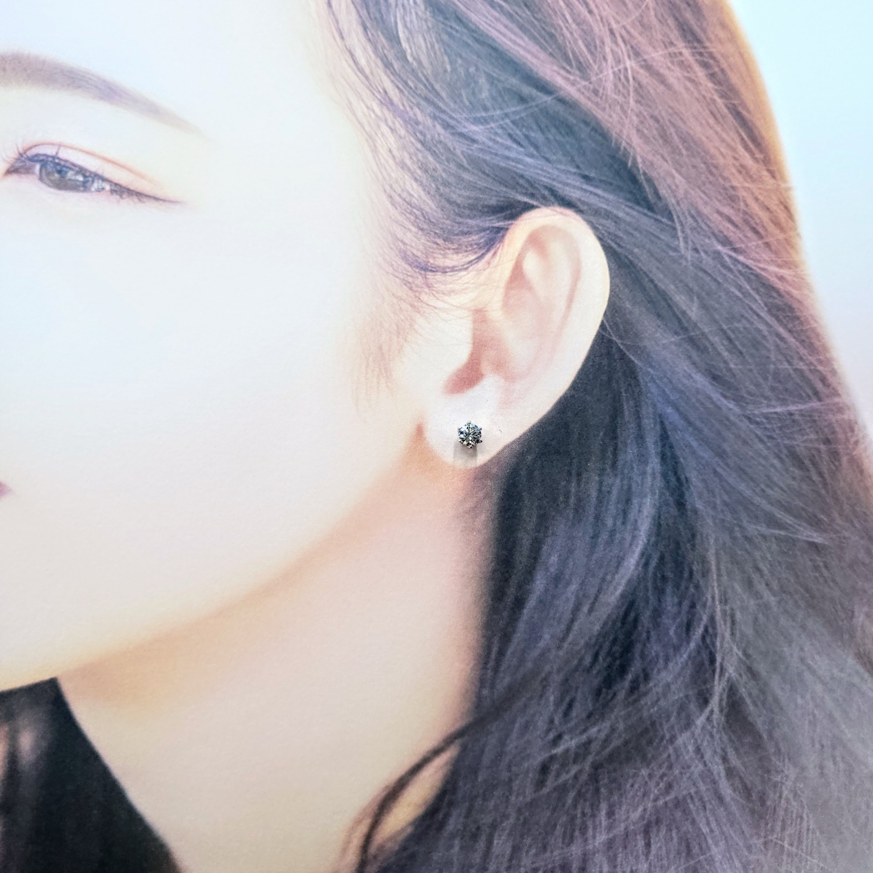 全新18K白金【主石83份香檳鑽】6爪耳環