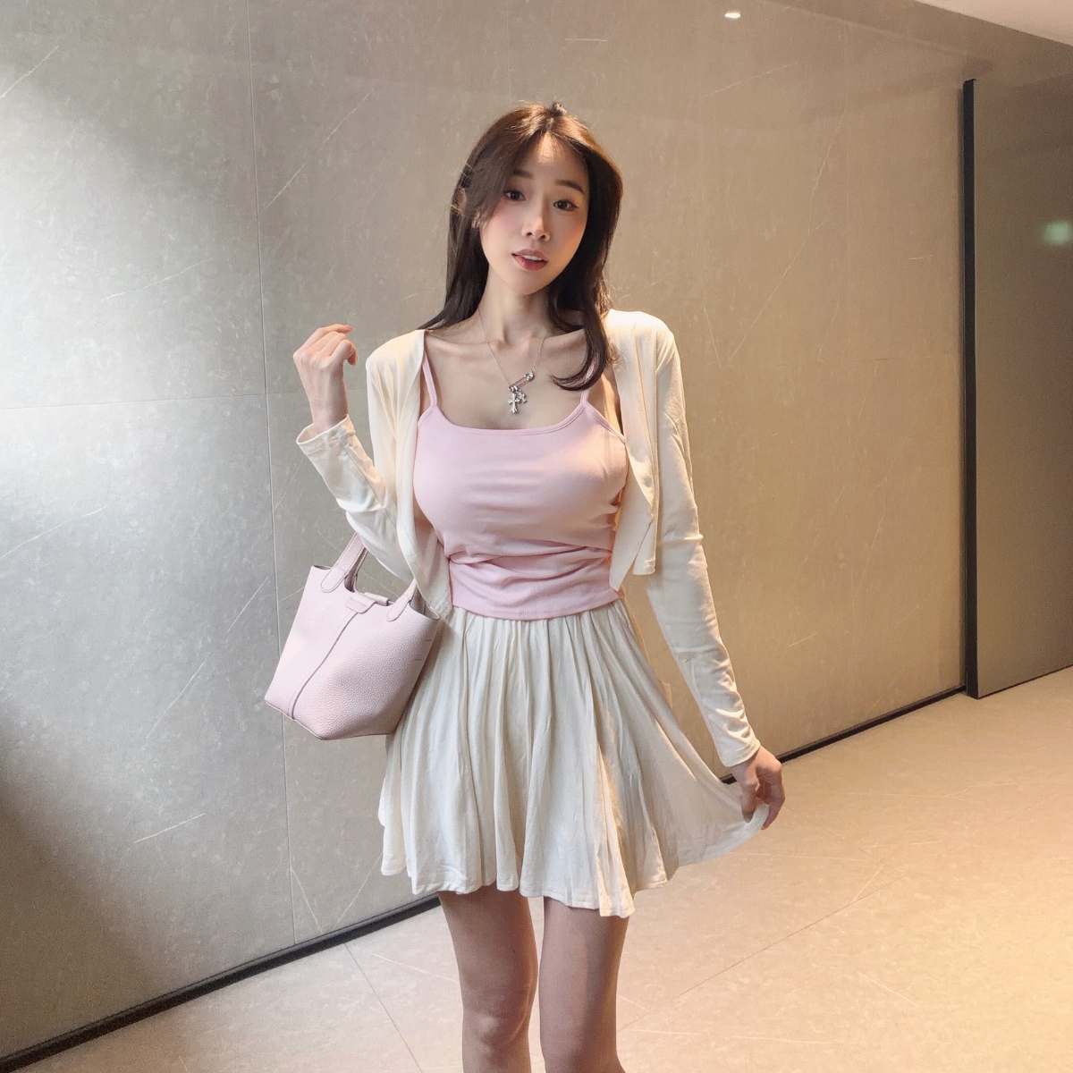 【鬆弛氛圍感】DOMISS自訂-莫代棉薄外套+短褲裙 褲裙套裝(現貨)