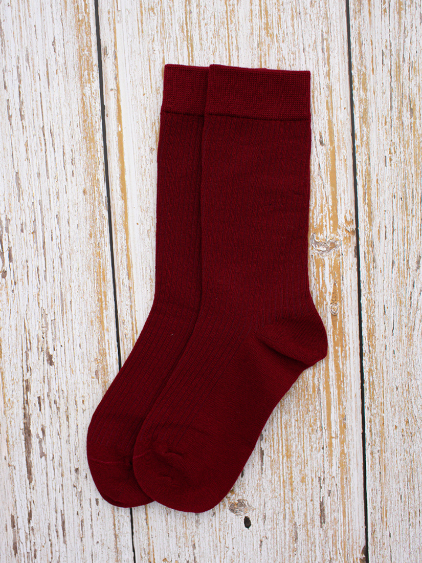 簡約素色羅紋中筒襪