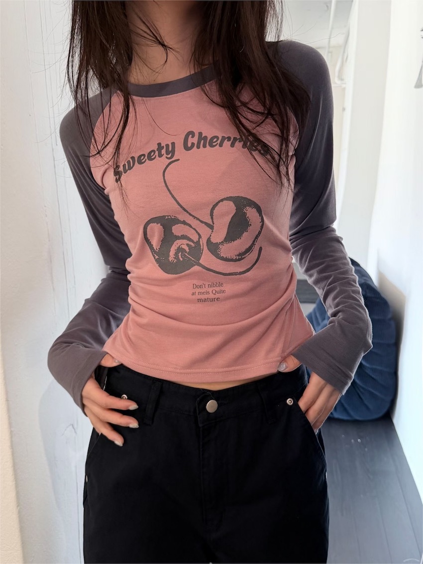 cherry raglan sleeve soft top