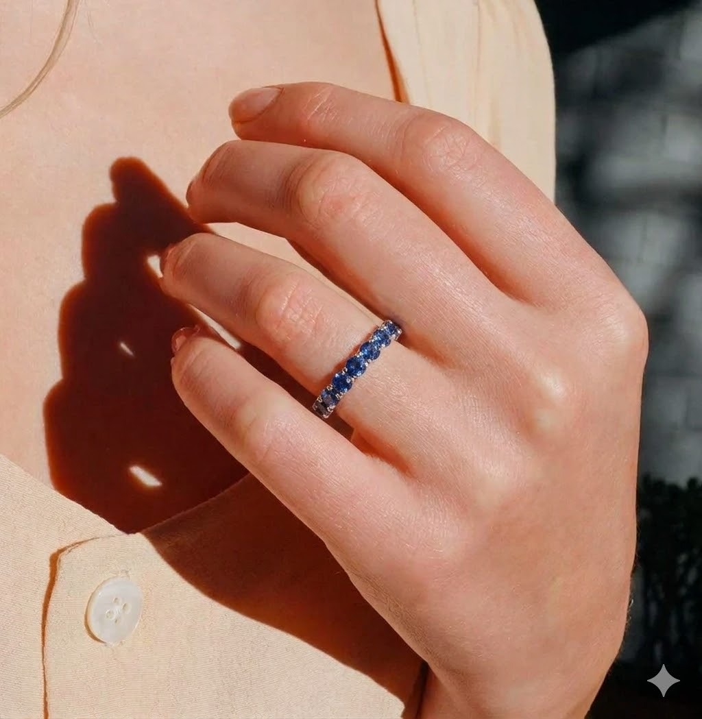 全新18K白金2卡91份藍寶石全圈戒指