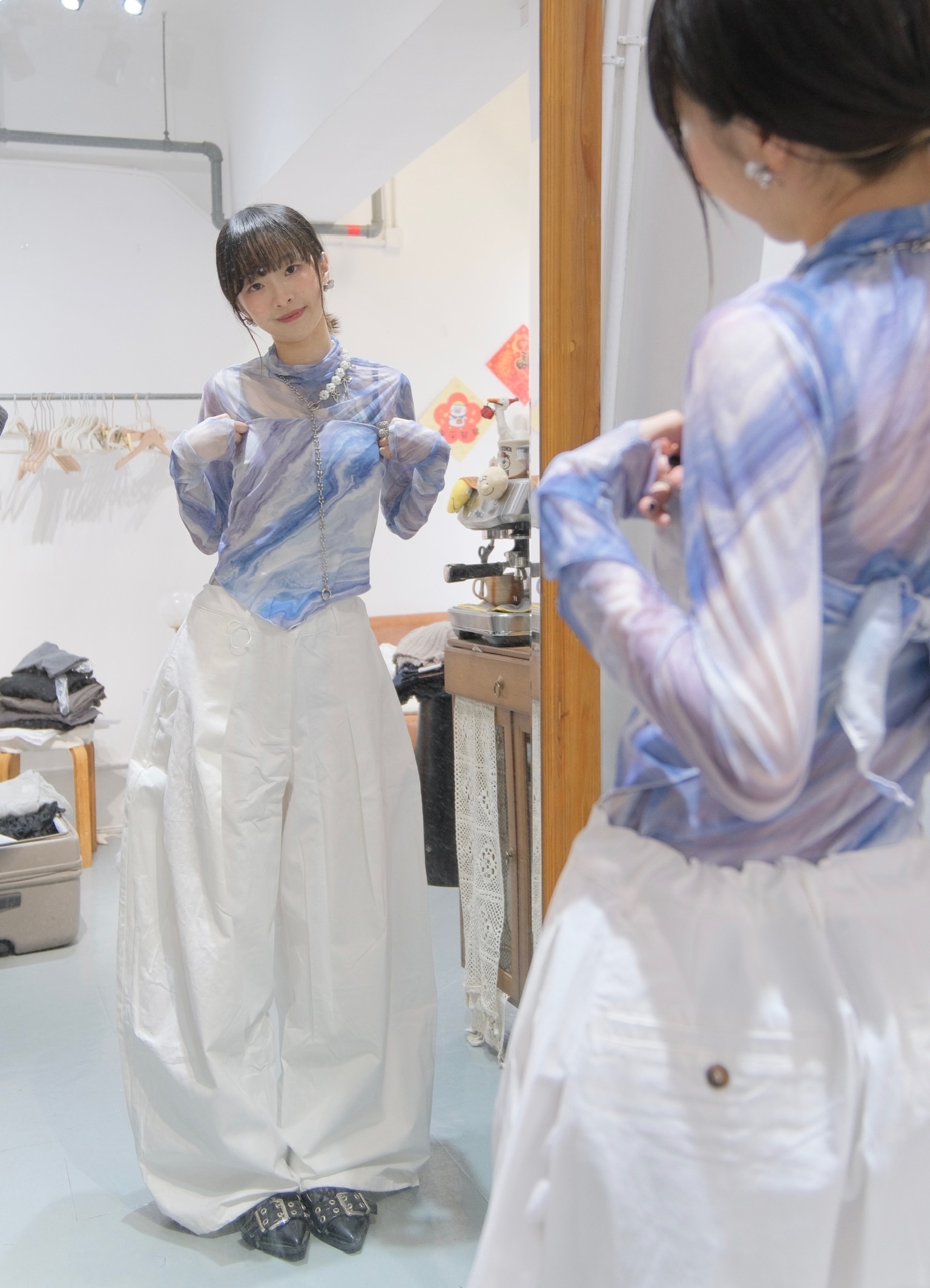 暈染系連小方巾透視Top