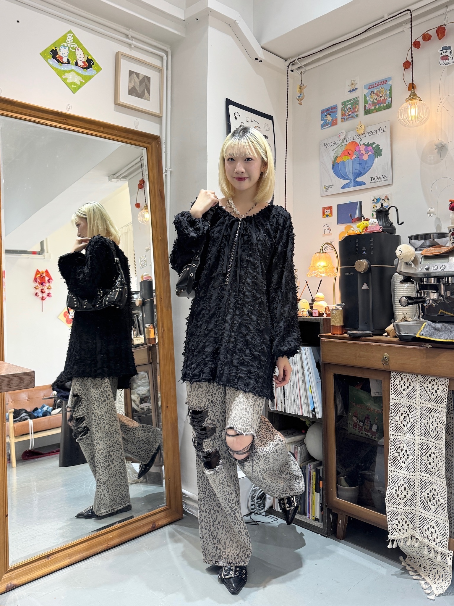 大推[三色入] 2ways 蘇蘇Ribbon中長Top( Black )