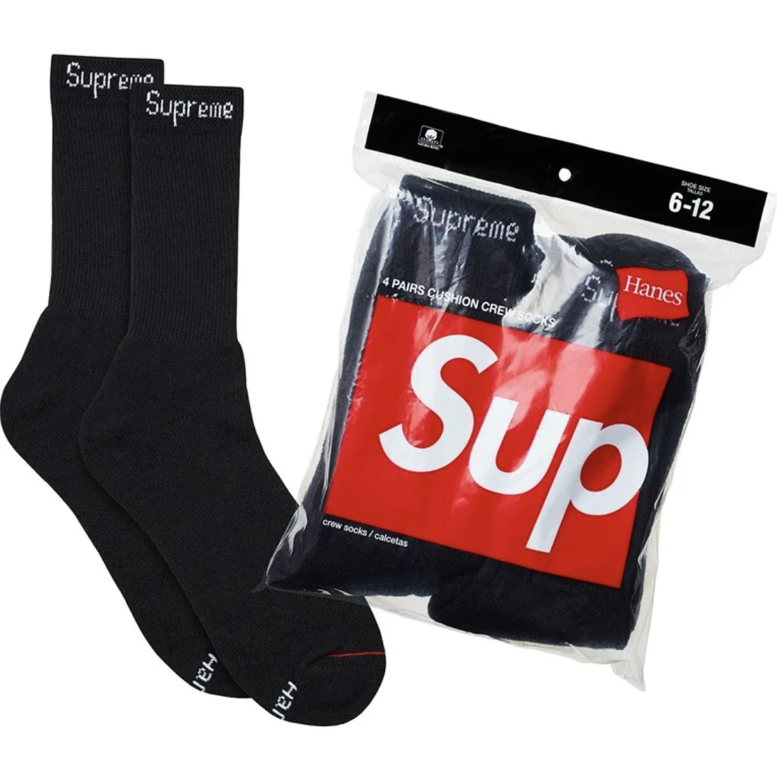 Supreme®/Hanes® Crew Socks (4 Pack)- Black