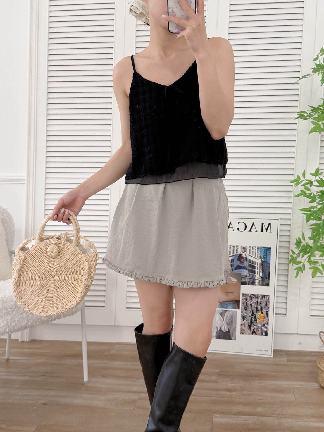 法朵Fado shop｜花菱格雙層綁帶背心 1705001 三色