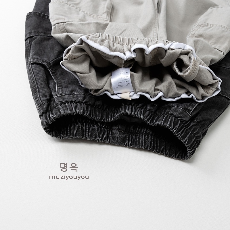 兩色純棉寬鬆工裝褲