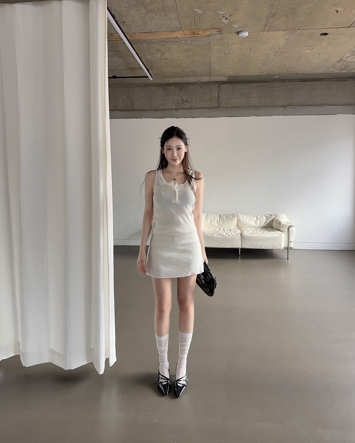 B3025 口袋針織褲裙 / 米白