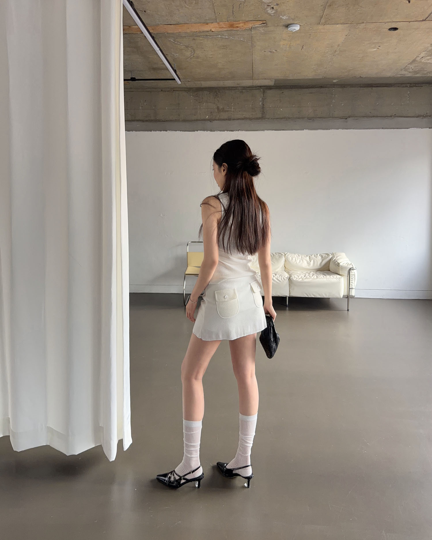 B3025 口袋針織褲裙 / 米白