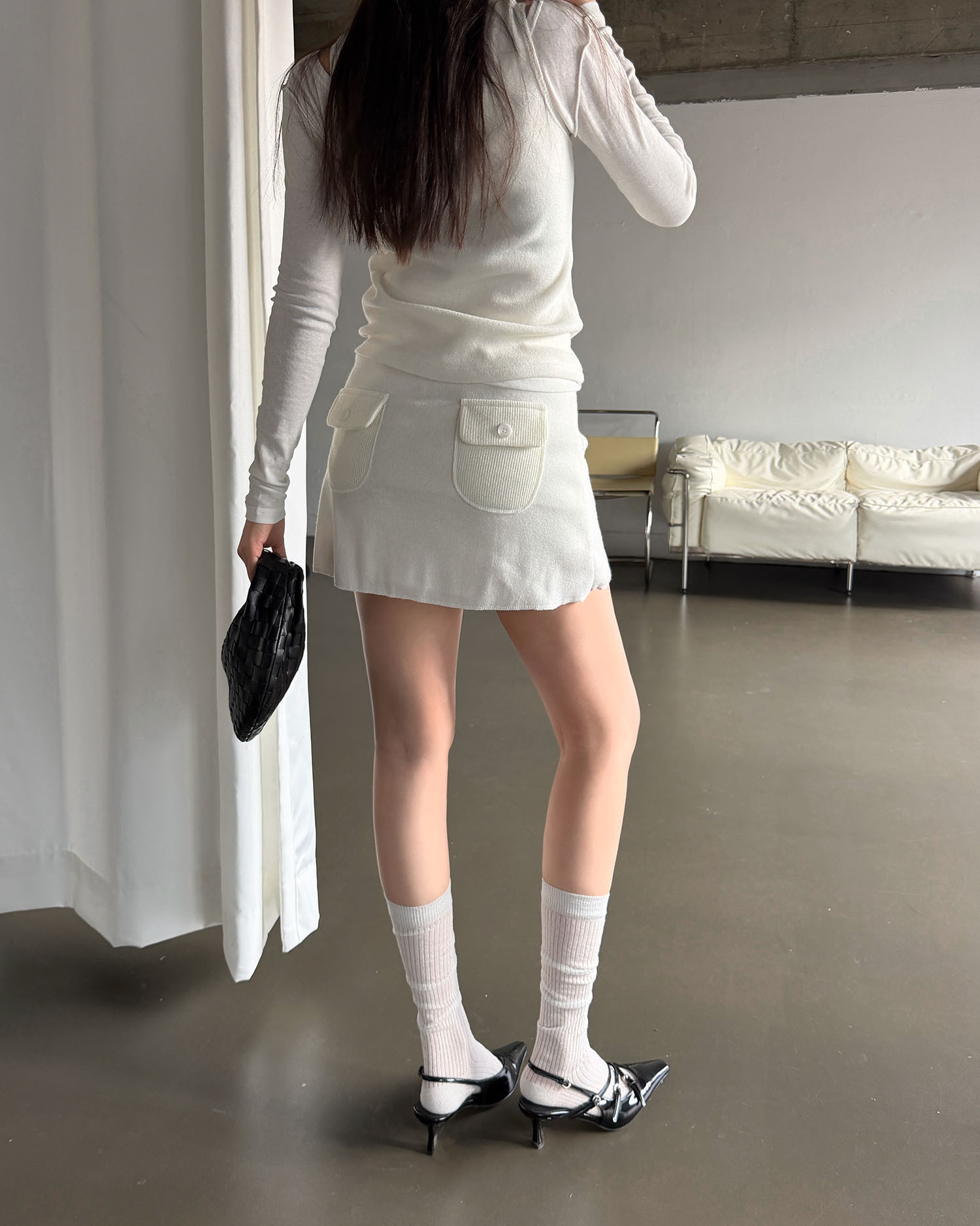 B3025 口袋針織褲裙 / 米白