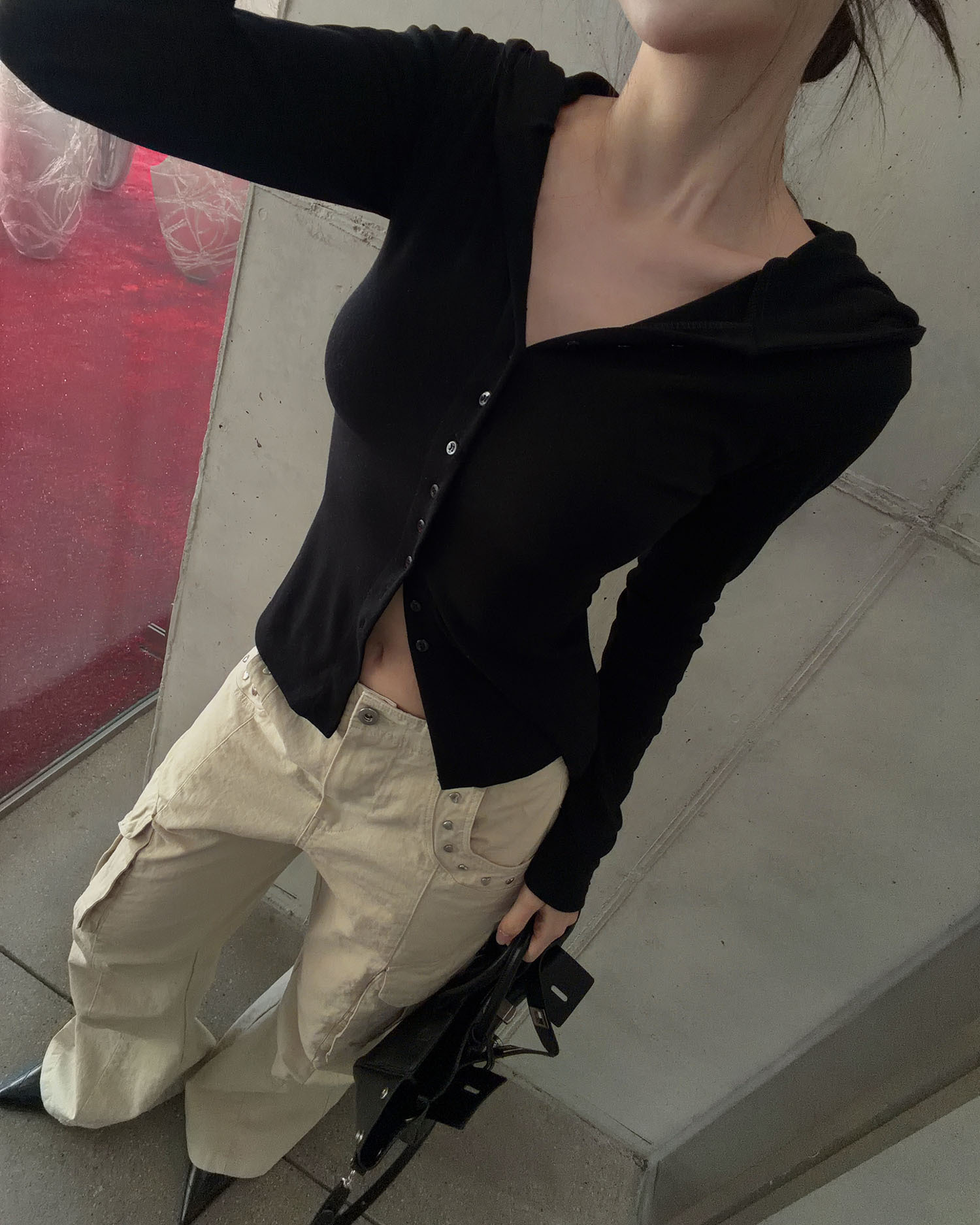 T3016 修身連帽長TEE / 黑