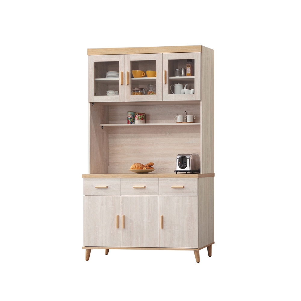 柏蒂家居-米諾4尺六門三抽高餐櫃/電器收納櫃/碗盤置物櫃(上座+下座)