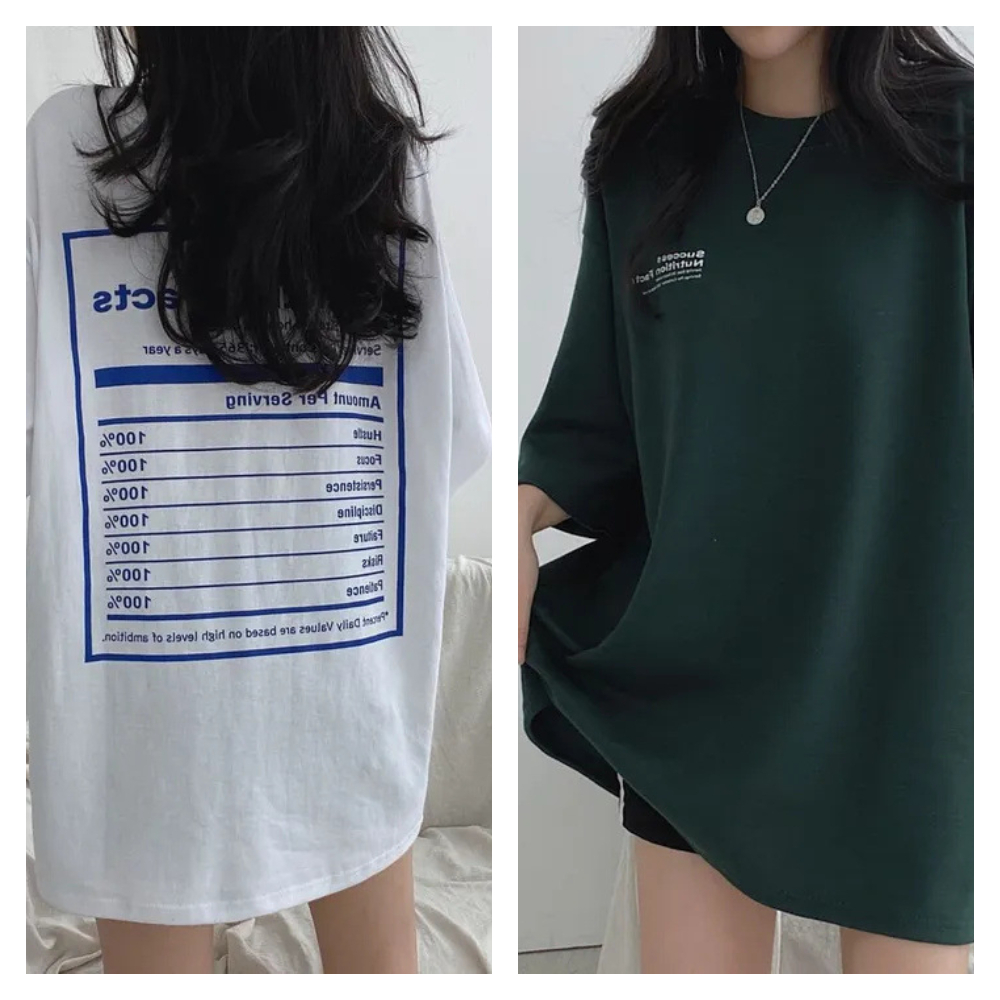 【ASister 小姊姊】AS0349#韓系純棉上衣☆*心情成份表背影*中長版七分袖T恤(4色 M-2XL)