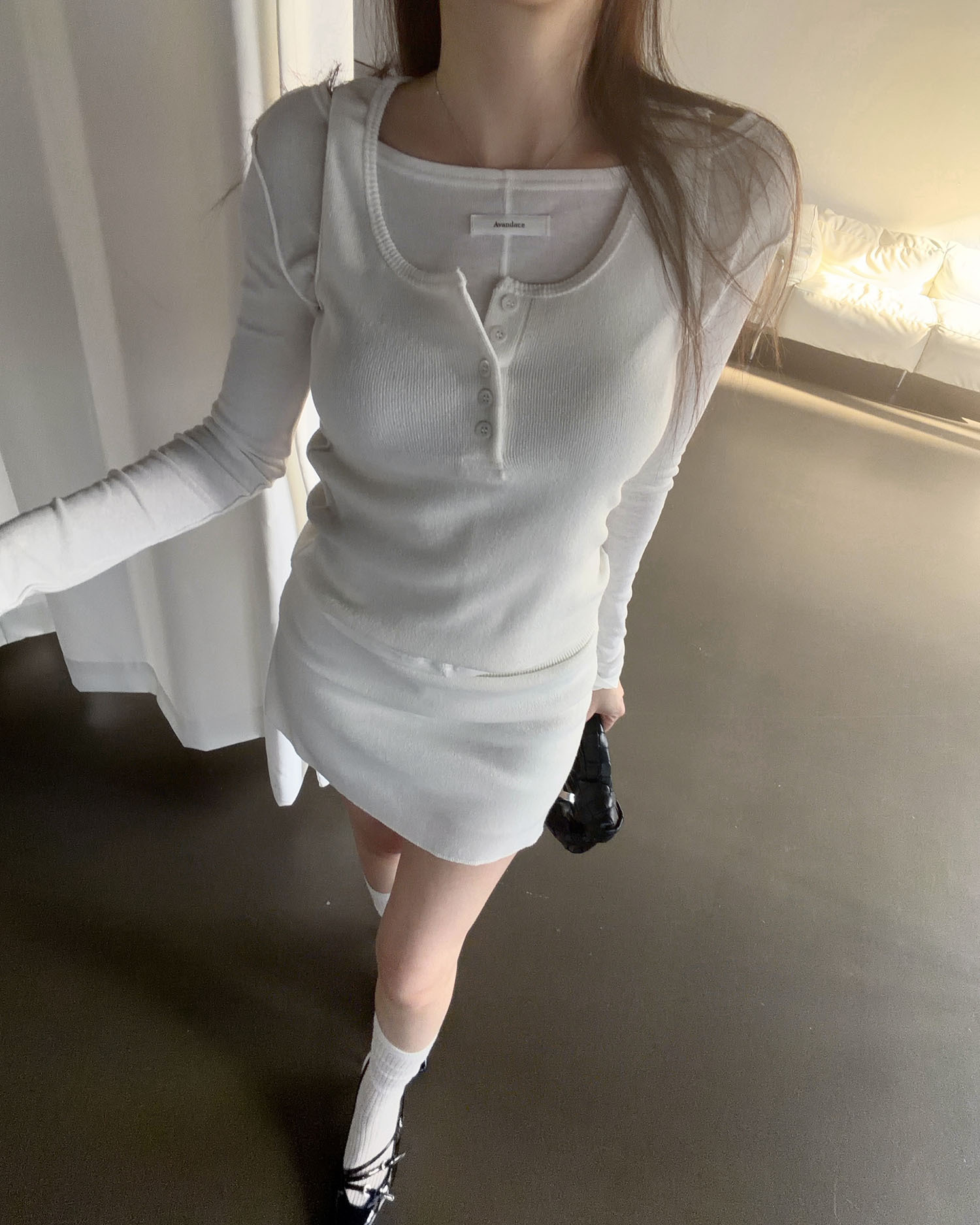 T3014 方圓領針織背心 / 米白