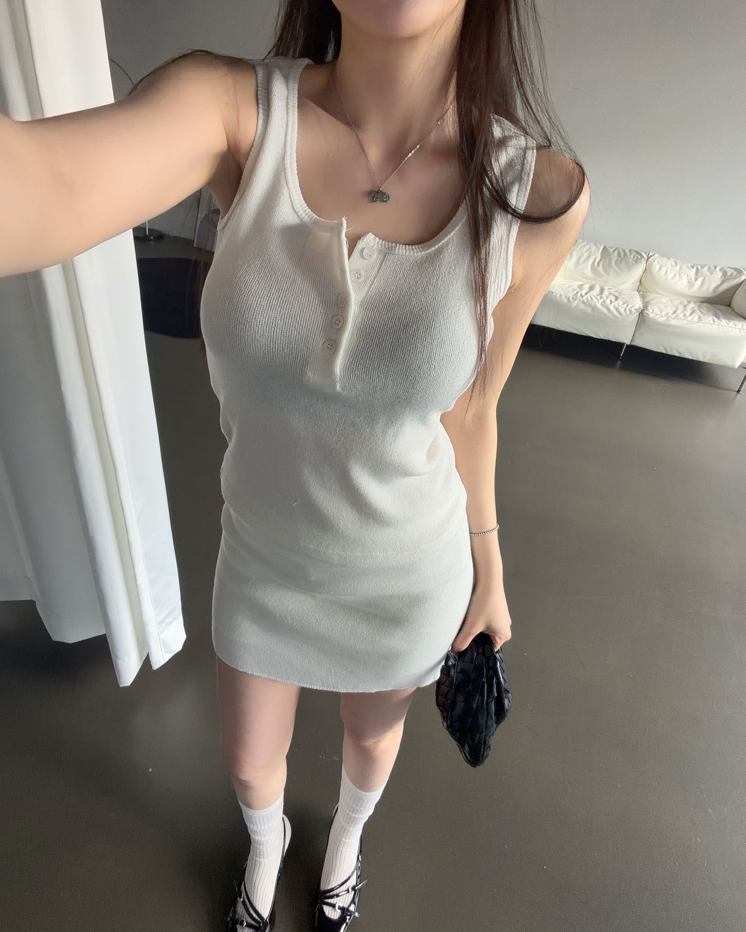 T3014 方圓領針織背心 / 米白