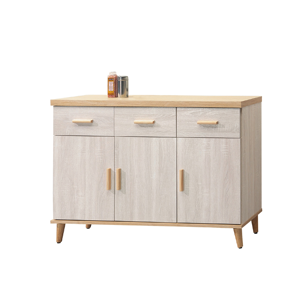 柏蒂家居-米諾4尺三門三抽餐櫃/電器收納櫃/碗盤櫃/置物矮櫃(下座)