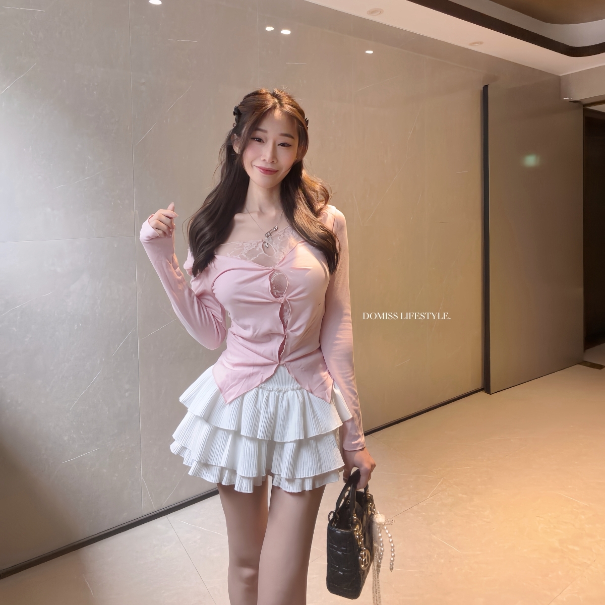 【極限浪漫】DOMISS扭結蕾絲拼接長袖上衣-2色(現+預)