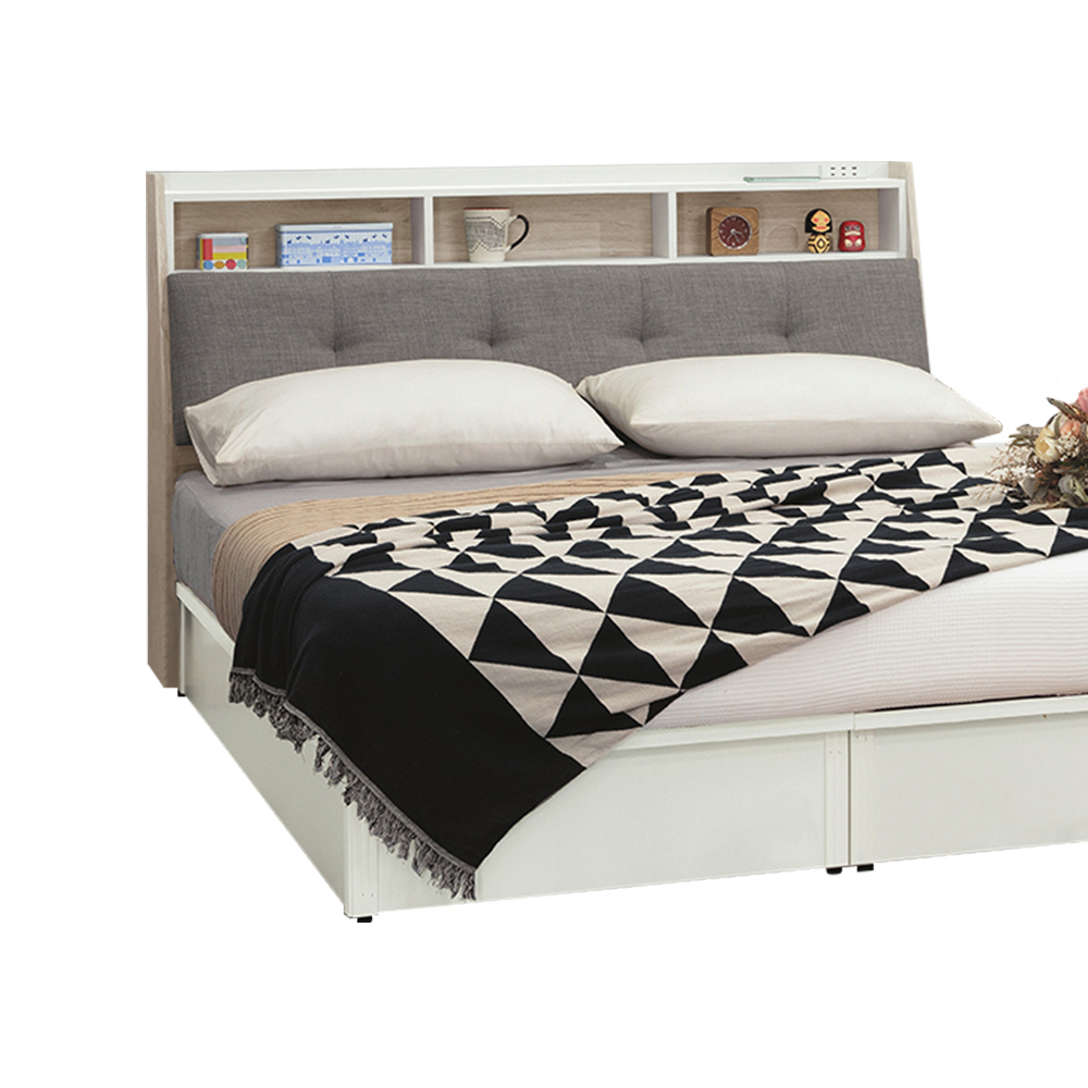 柏蒂家居-杰德5尺雙人收納床頭箱(不含床底及床墊)