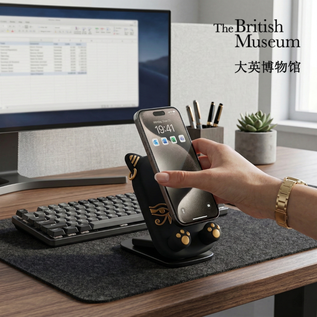 大英博物館｜安德森貓和她的朋友們系列｜萌貓懶人桌面摺疊手機支架