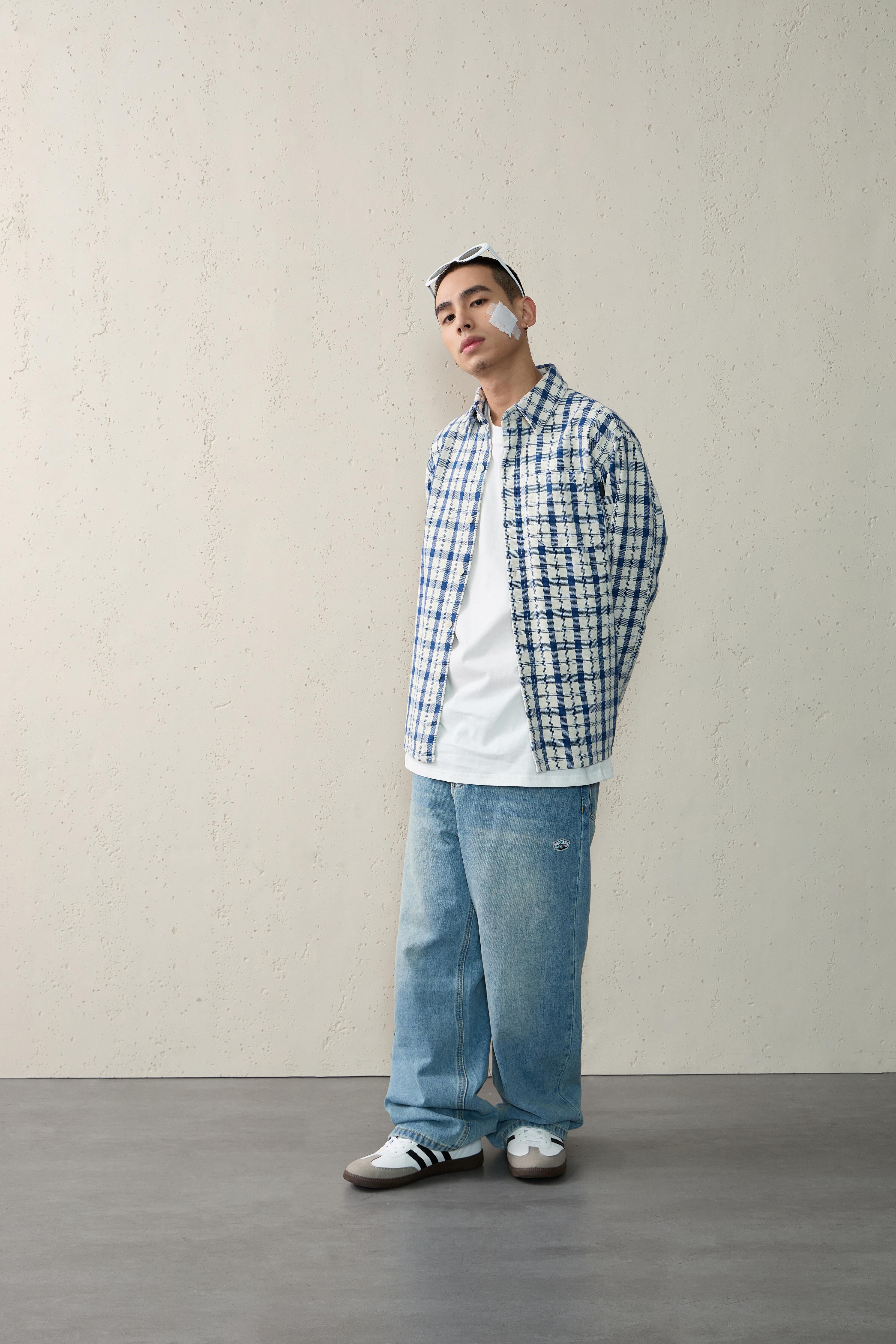 NOIR 西岸靛藍格紋襯衫