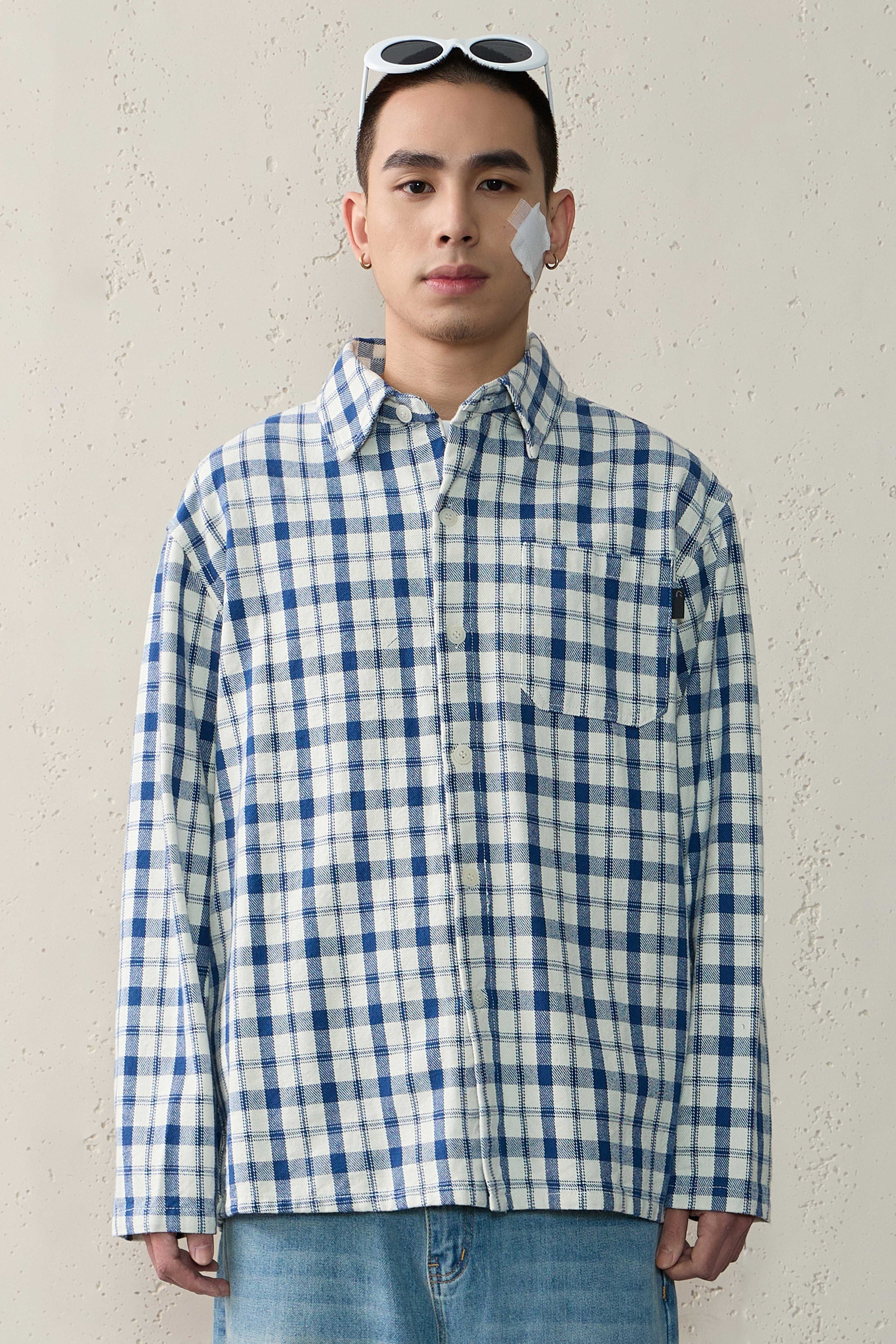 NOIR 西岸靛藍格紋襯衫