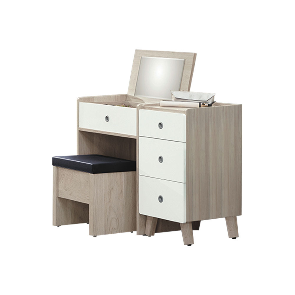 柏蒂家居-杰德3.3尺掀蓋式化妝鏡台組合(掀鏡化妝桌+三抽收納置物櫃-贈化妝椅)