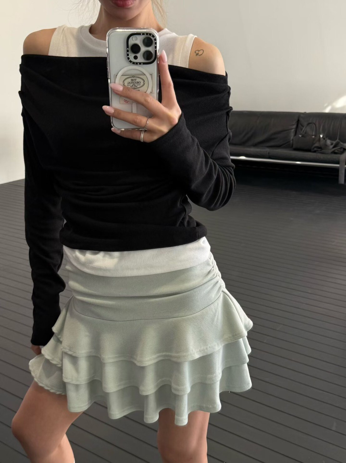 #AF71層次堆褶棉褲裙(黑/白灰/薄荷)