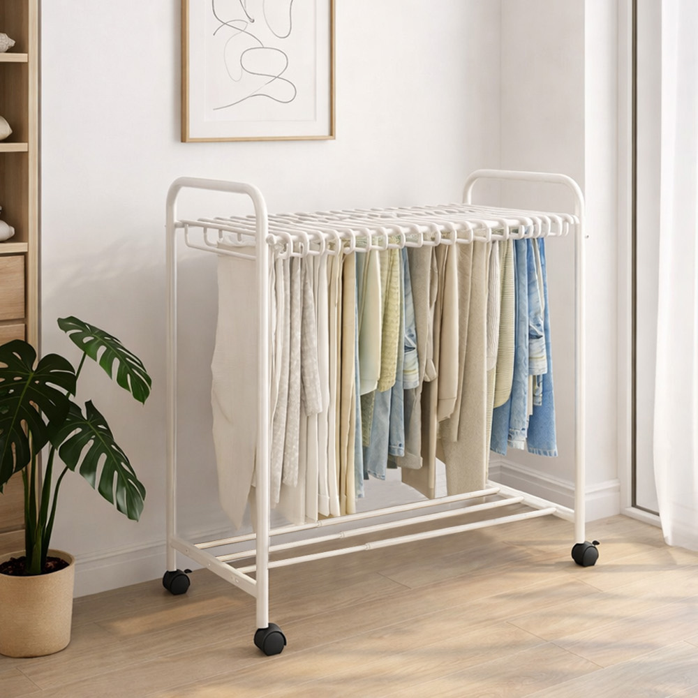 【AOTTO】落地式伸縮附輪衣物褲子收納架衣帽架(HA-026)