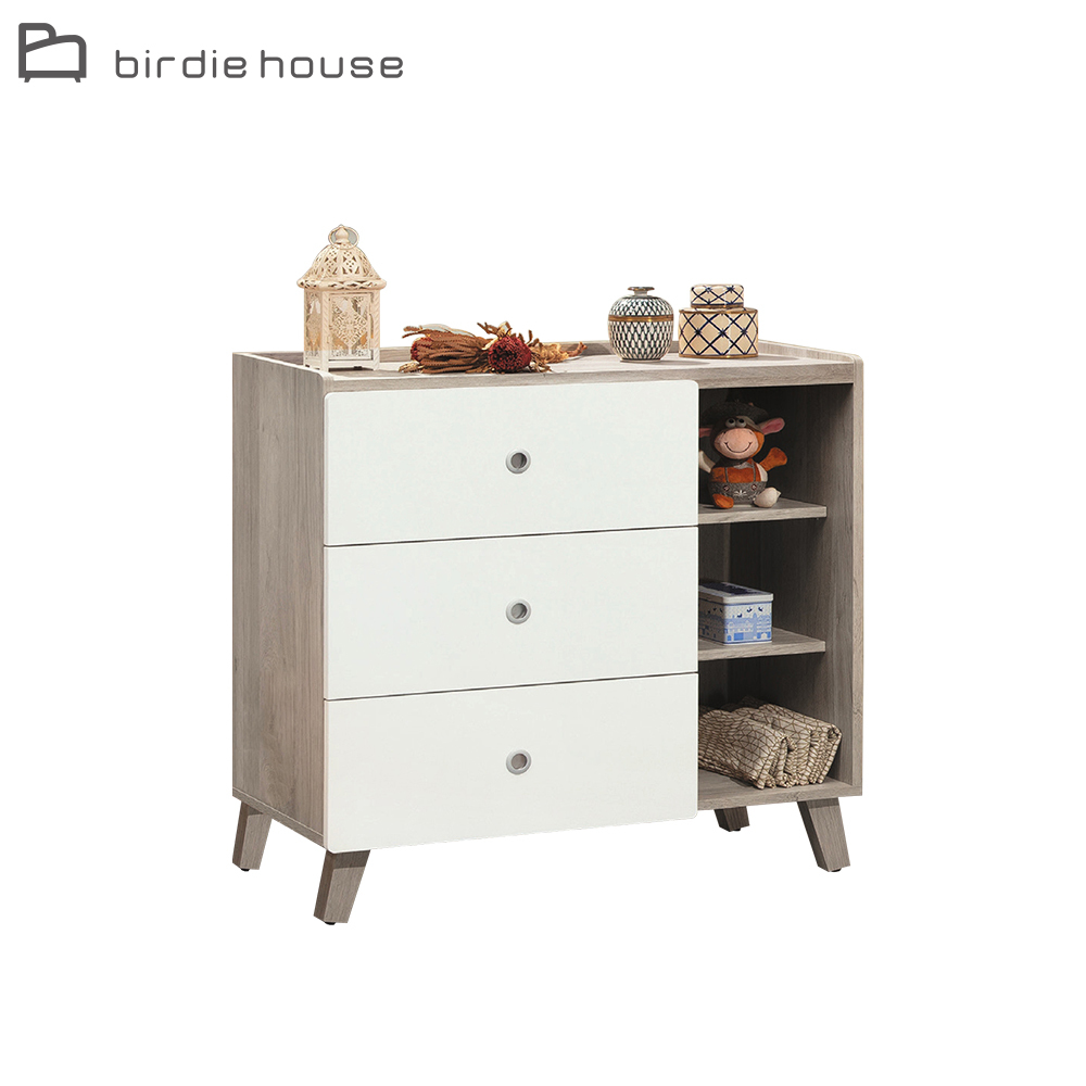 柏蒂家居-杰德3尺右開放置物三斗櫃/三抽收納置物櫃