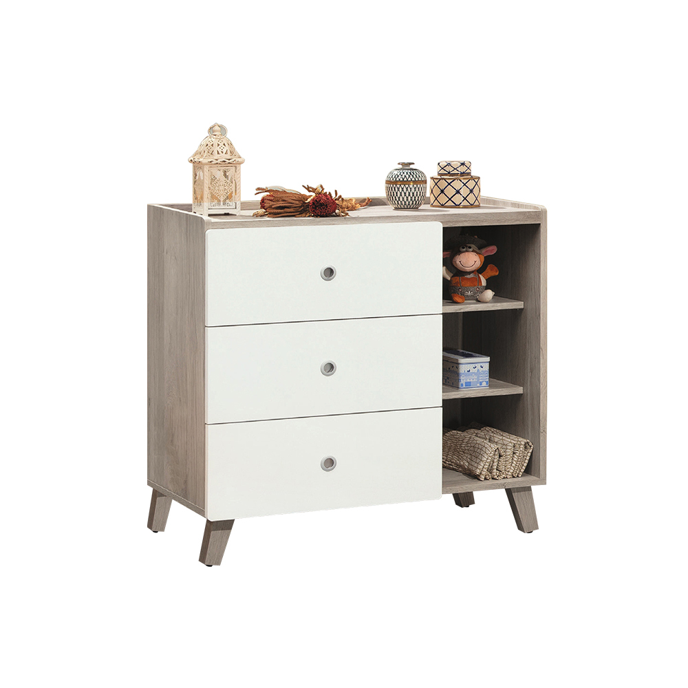 柏蒂家居-杰德3尺右開放置物三斗櫃/三抽收納置物櫃