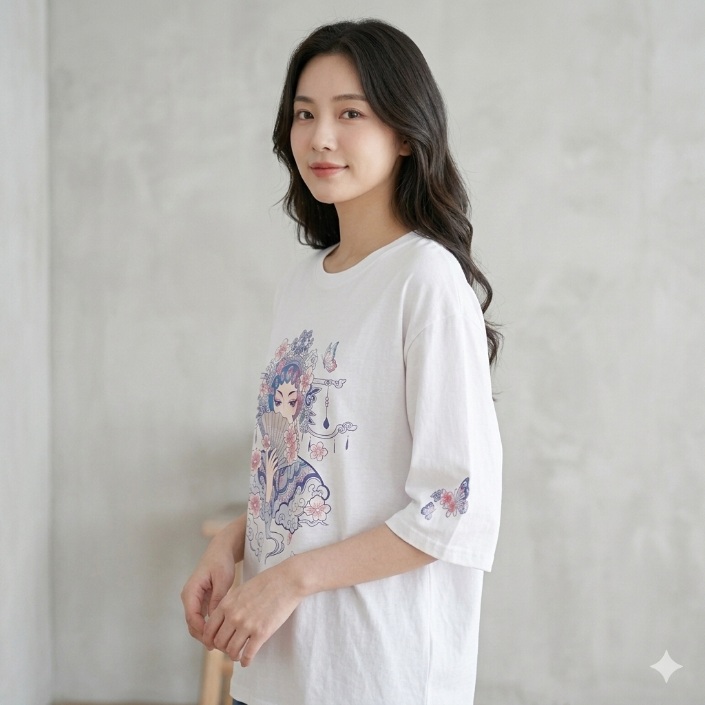 【ASister 小姊姊】AS0017#純棉上衣☆*中國風臉譜*中長版短袖T恤(7色 S-3XL)