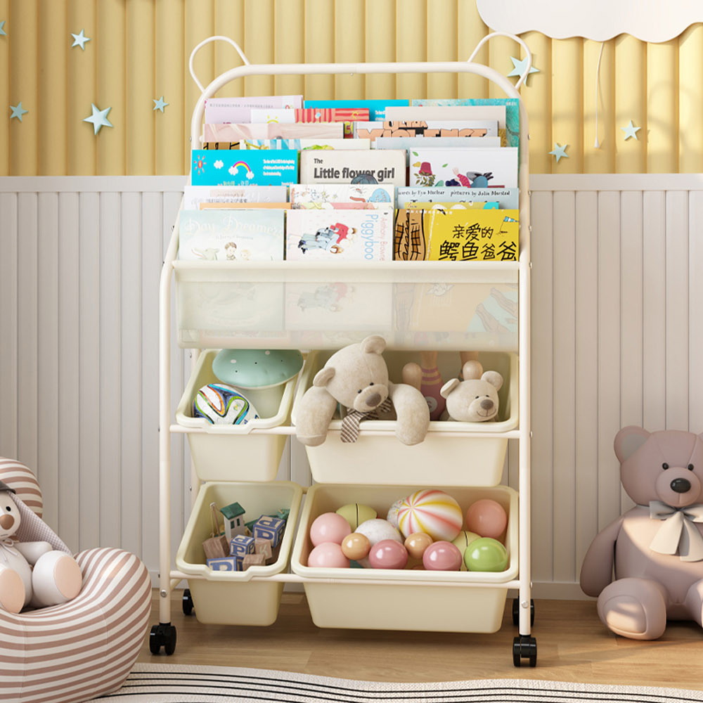 【AOTTO】小熊多功能附輪置物玩具書籍收納架(AS-064)