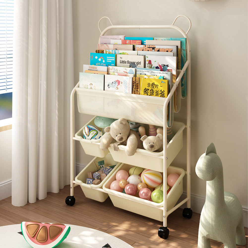 【AOTTO】小熊多功能附輪置物玩具書籍收納架(AS-064)